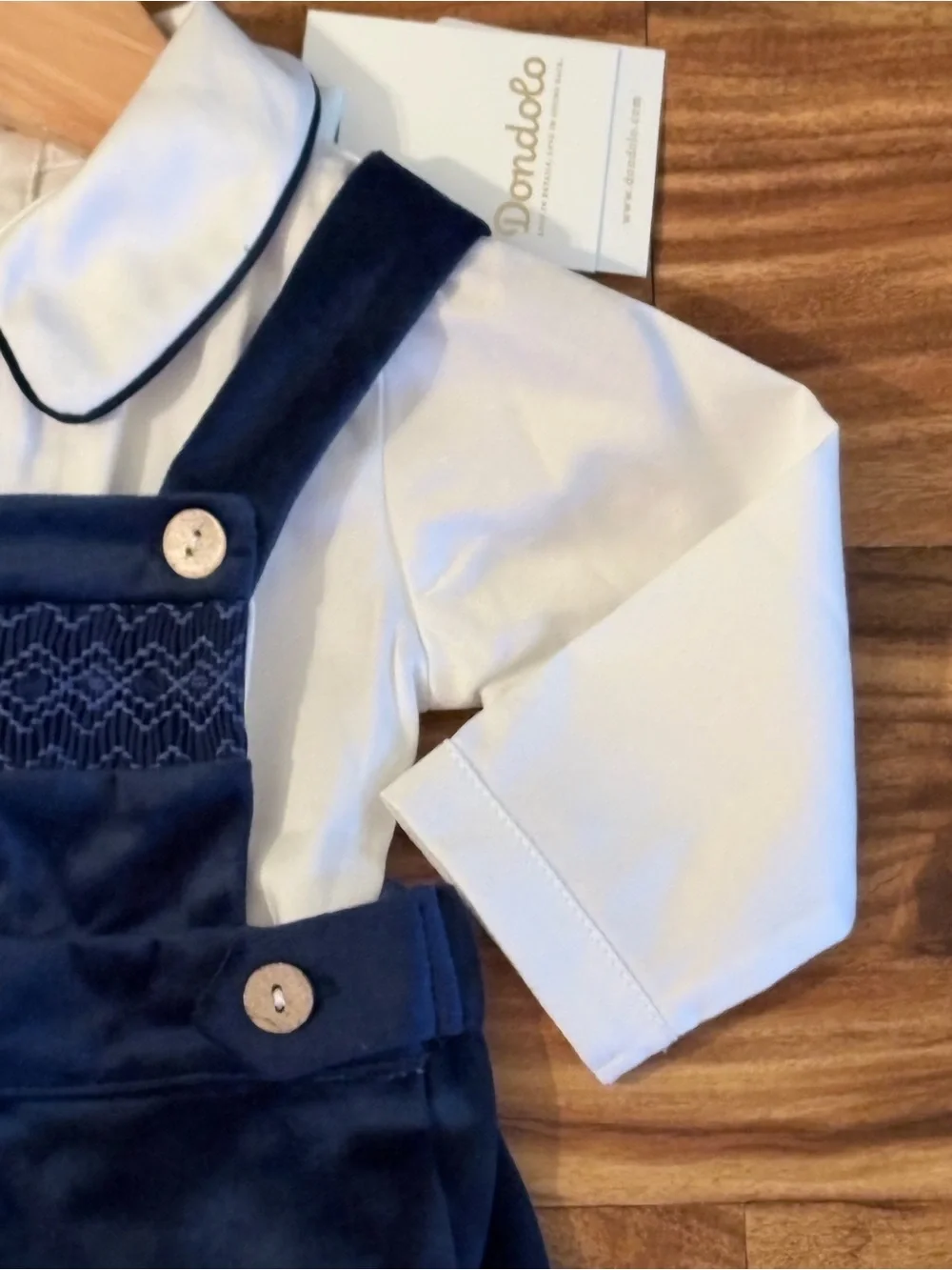 NWT Dondolo Baby Boys Christopher Blue Velvet Overall Set 6 Months 2 Pce Romper